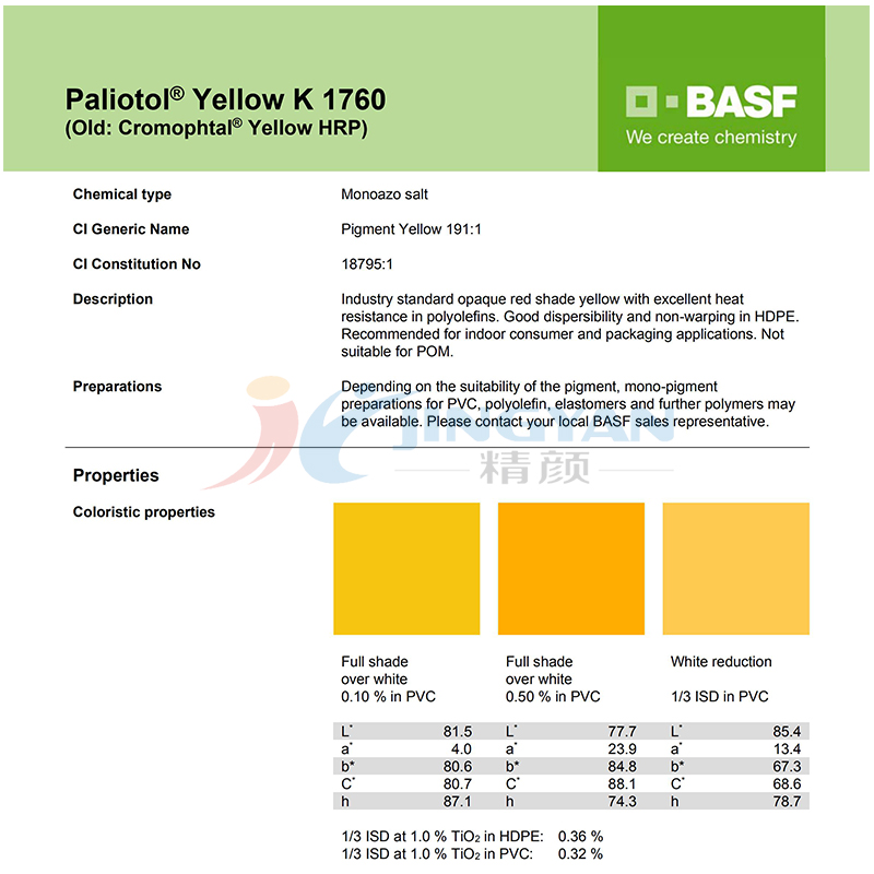 巴斯夫K1760有機(jī)顏料TDS說明書