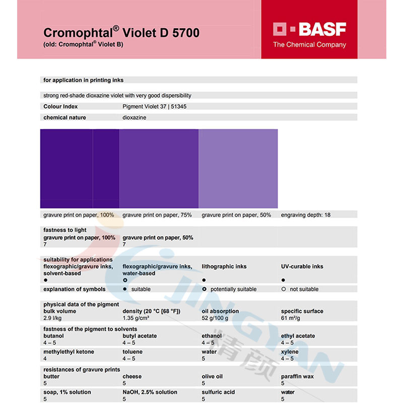 巴斯夫D5700有機(jī)顏料印刷油墨TDS報(bào)告