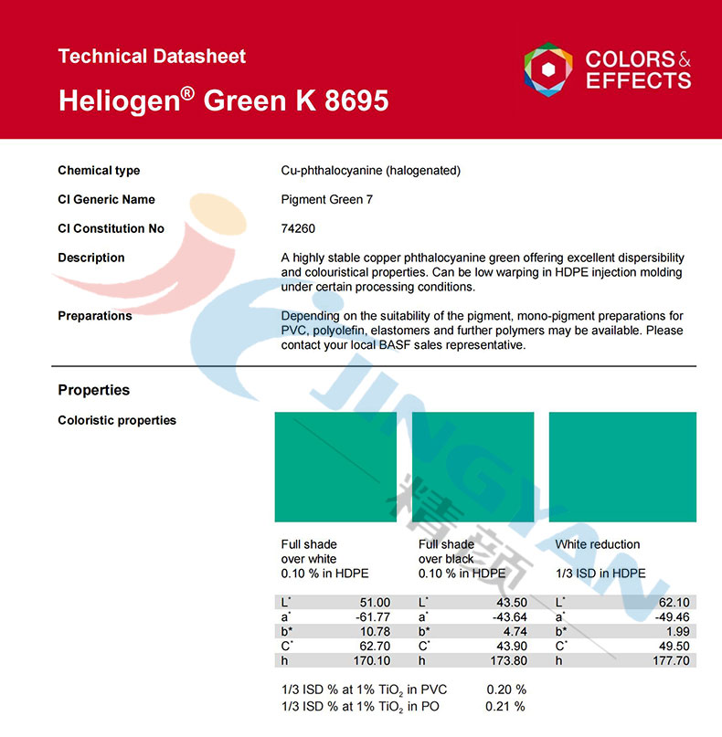 巴斯夫鈦菁綠K8695 TDS技術報告