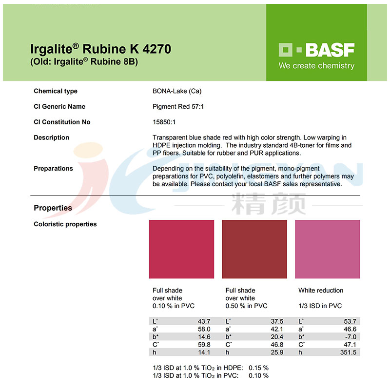 巴斯夫K4270寶石紅顏料TDS技術(shù)數(shù)據(jù)表