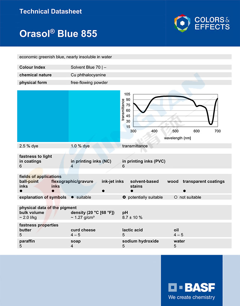 巴斯夫855藍金屬絡合染料TDS技術說明書