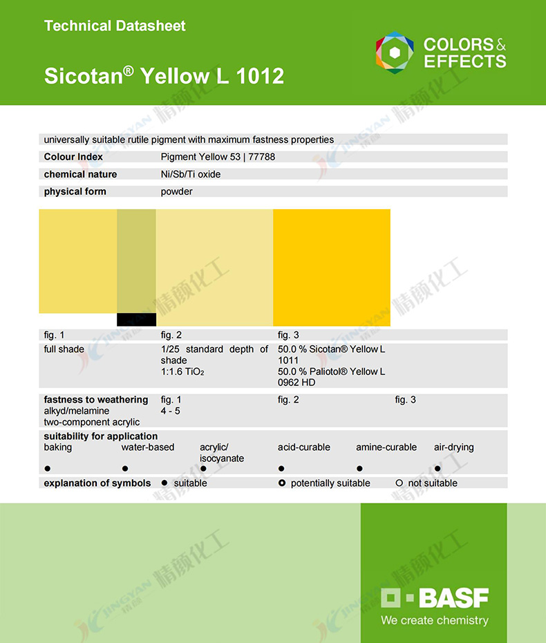 巴斯夫L1012鈦鎳黃顏料